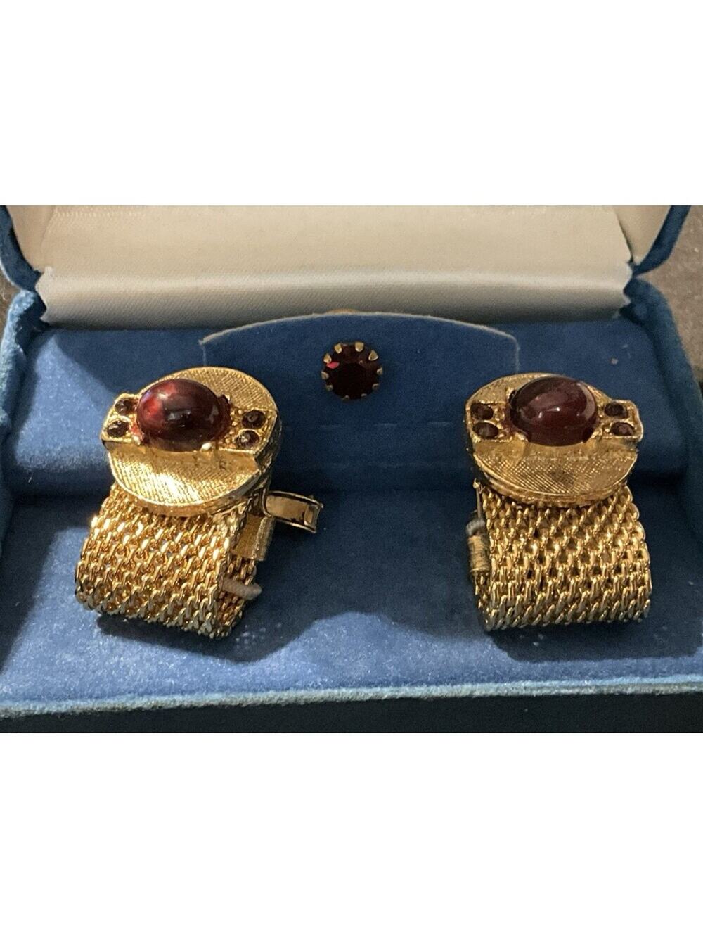 Lord Michael Vintage Made In USA Gold Plated Cufflinks & Tie Tack